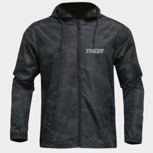 Thor Men’s Black Camo Hooded Caliber Windbreaker Racing Zip-up Size Small